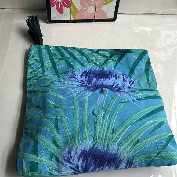 Kimchi Blue Tropical Print Tassel Foldover Clutch Purse Teal Navy Purple - Picture 5 of 7